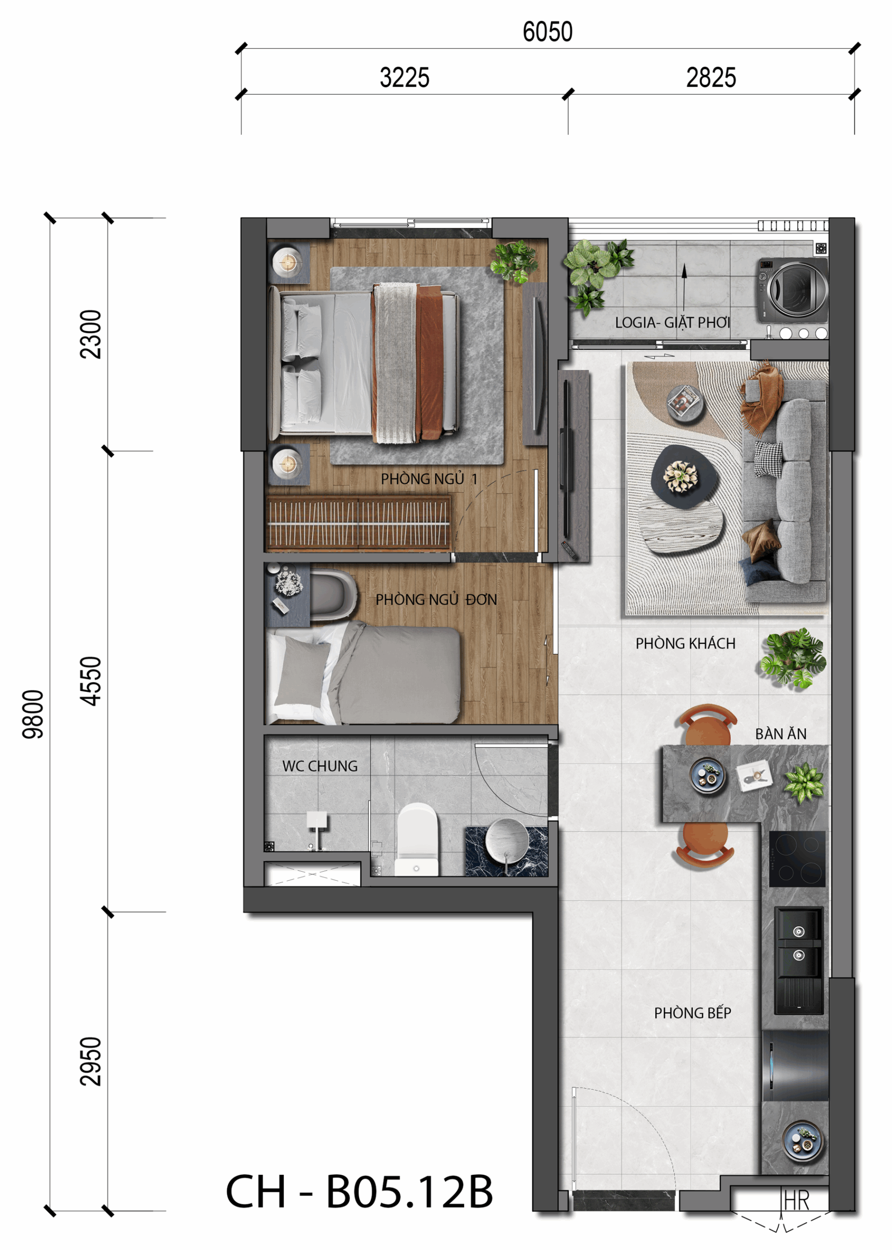 Thiết kế căn 1 phòng ngủ B.05.12B