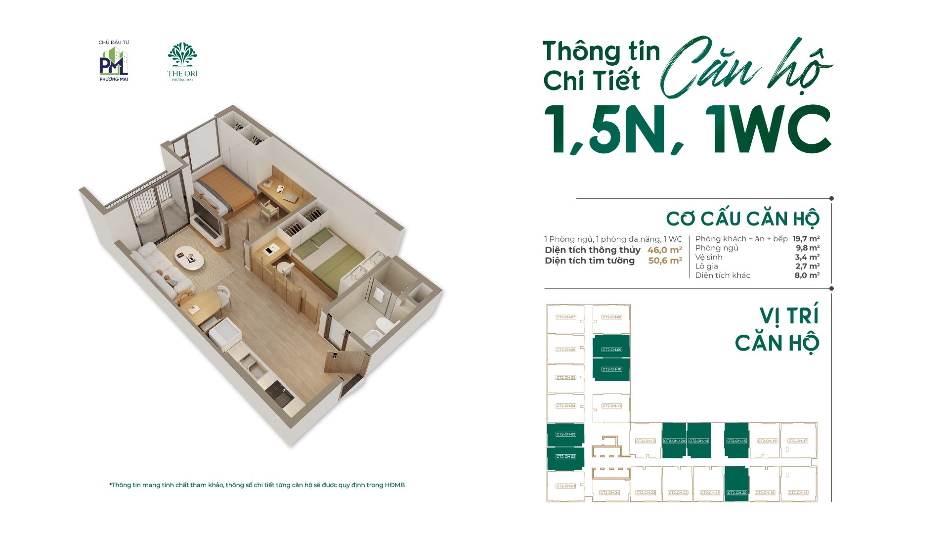 The Ori Phương Mai 44 Layout can ho 1PN The Ori Phuong Mai.jpg