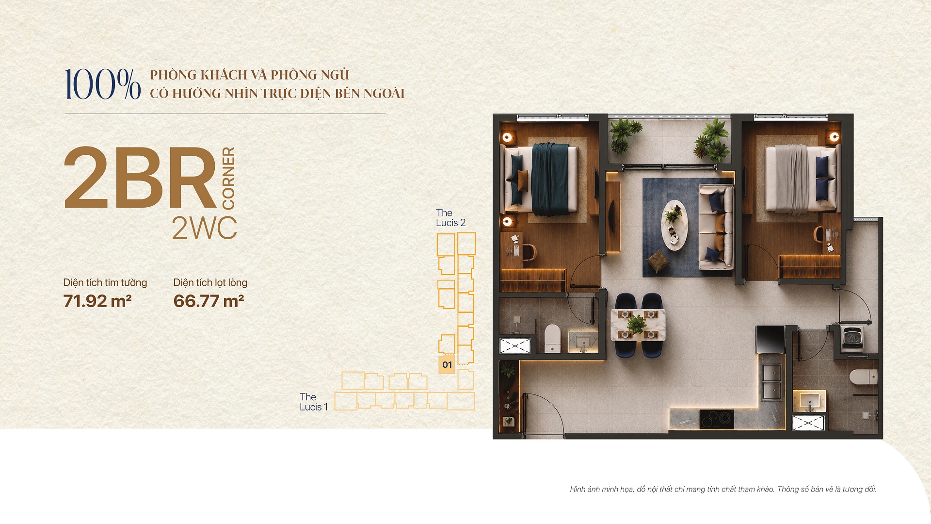 TT Genesis 61 Thiết kế 2PN 71.92m² tháp Lucis - TT Genesis