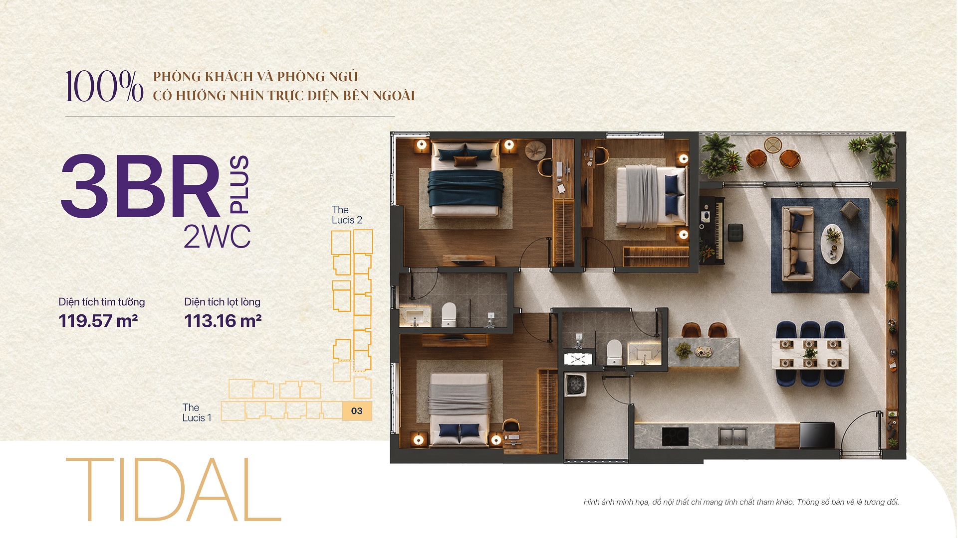 TT Genesis 64 Thiết kế 3PN 119.57m² tháp Lucis - TT Genesis