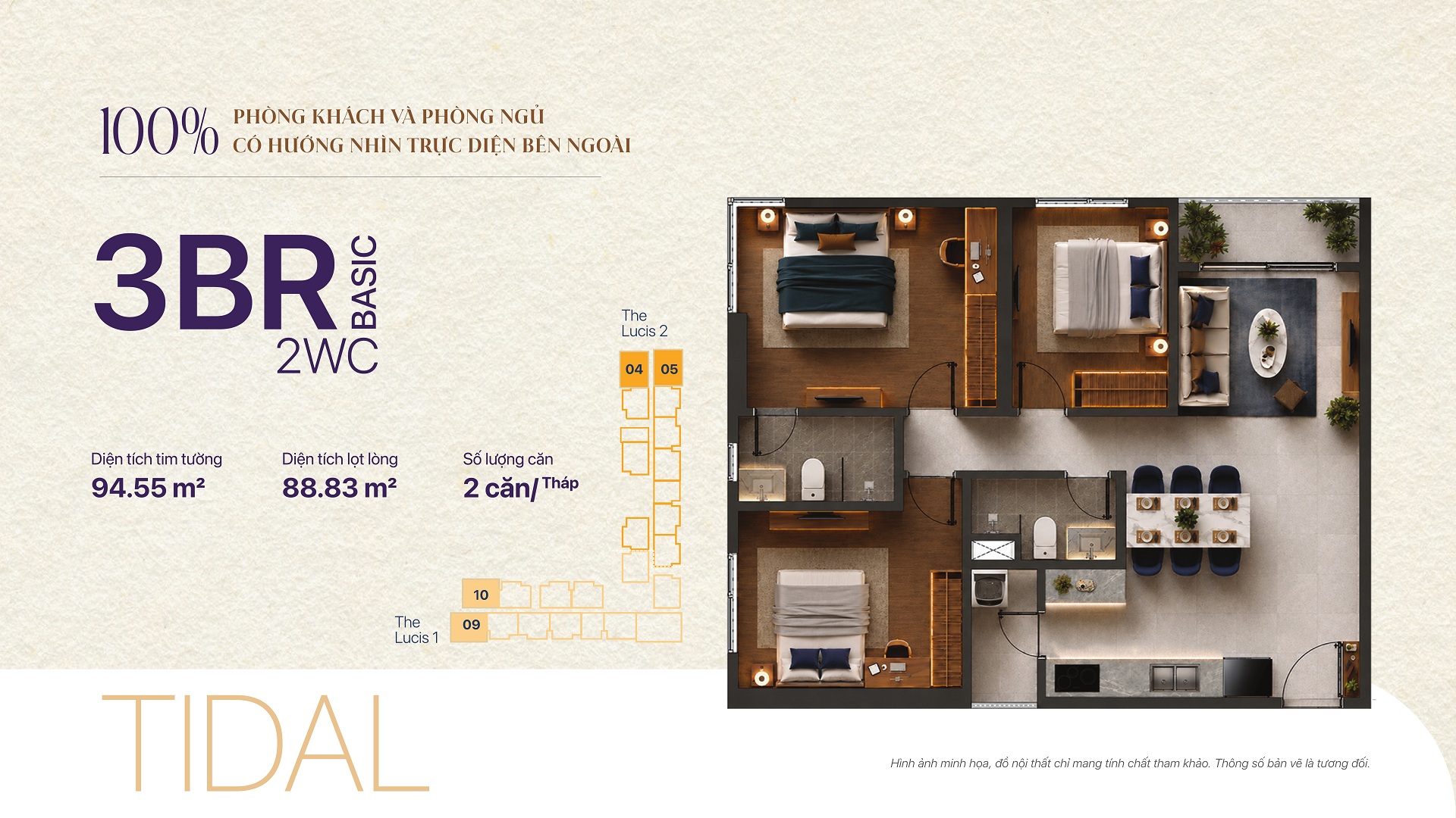 TT Genesis 63 Thiết kế 3PN 94.55m² tháp Lucis - TT Genesis
